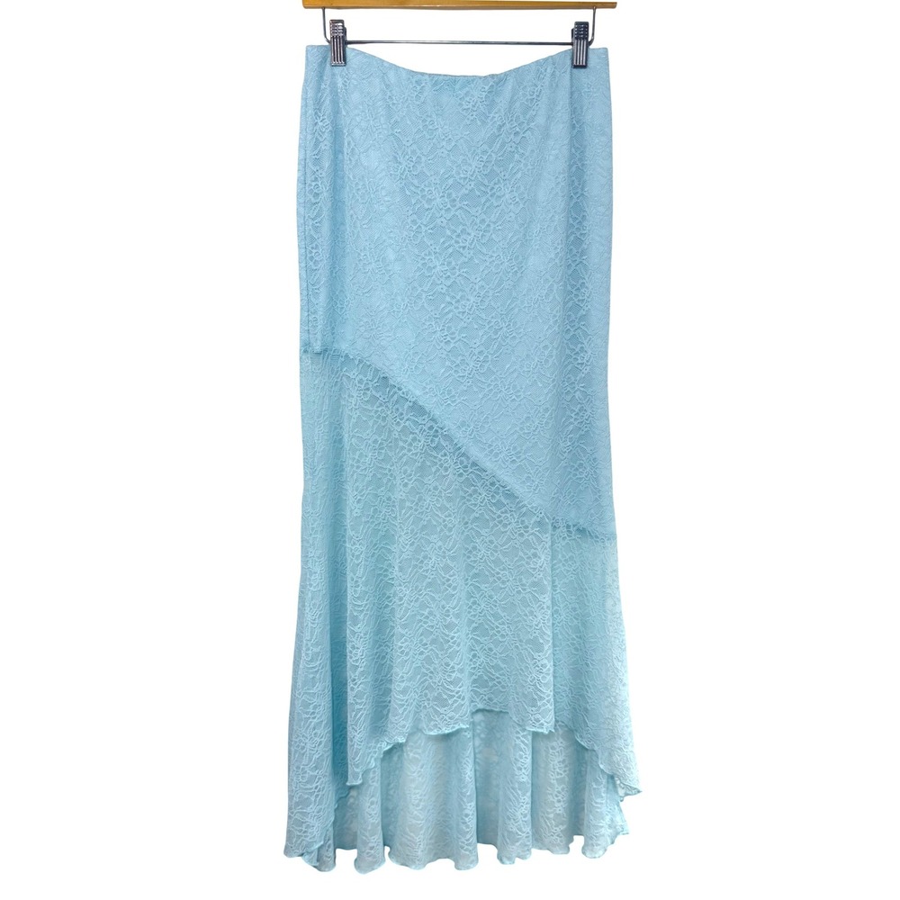 Light Blue Asymmetrical Lace Maxi Skirt High Low Coquette Mermaidcore Y2K M